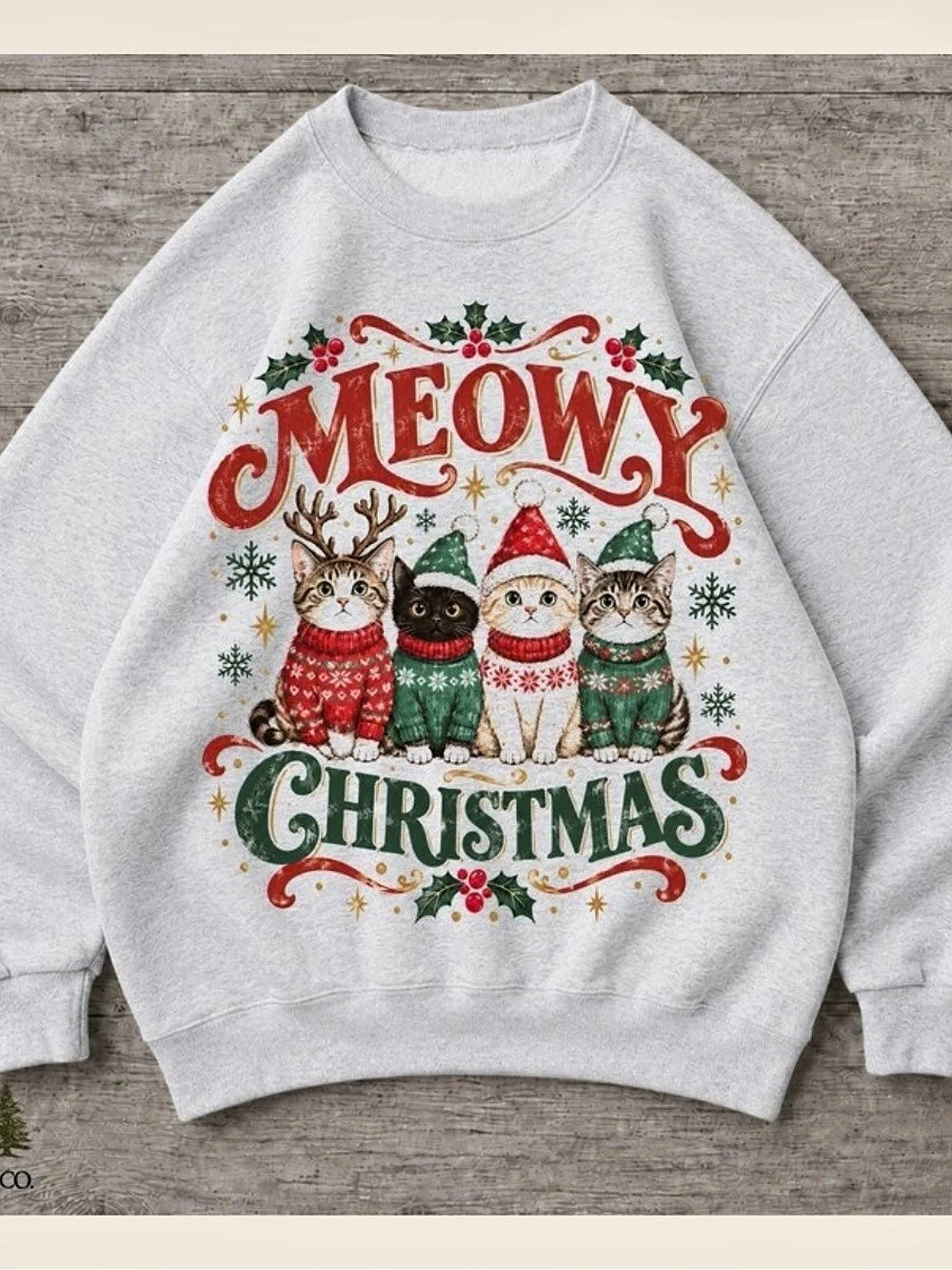 Vintage Meowy Christmas Cat Graphic Sweatshirt